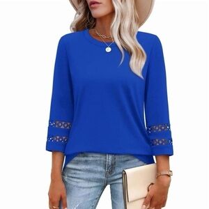 Elegant Blue 3/4 Sleeve Women's Top